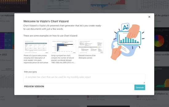 Screenshot of the new AI chart generator by Vizzlo