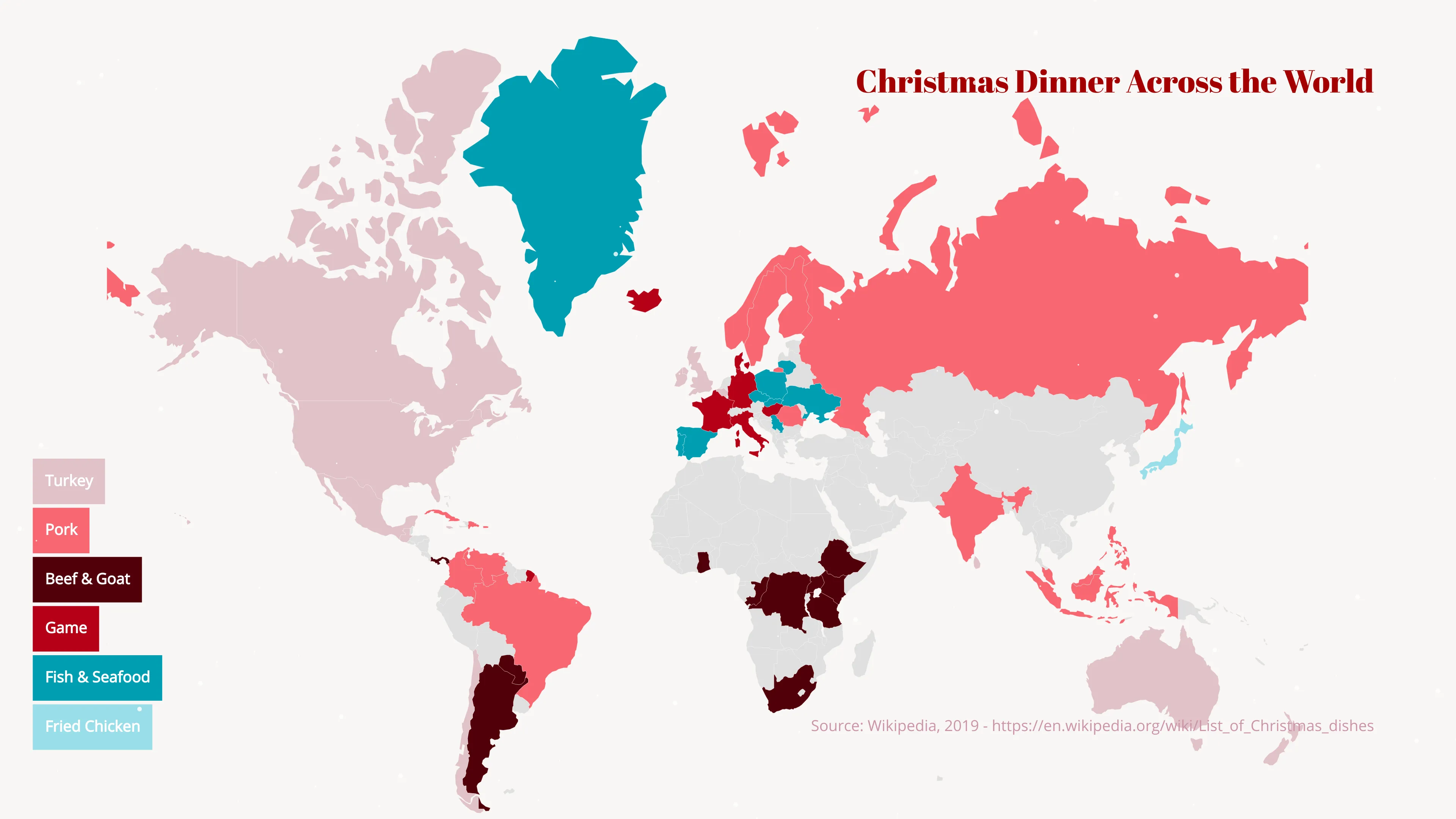 Weltkarte-Beispiel: Christmas Dinner Across the World