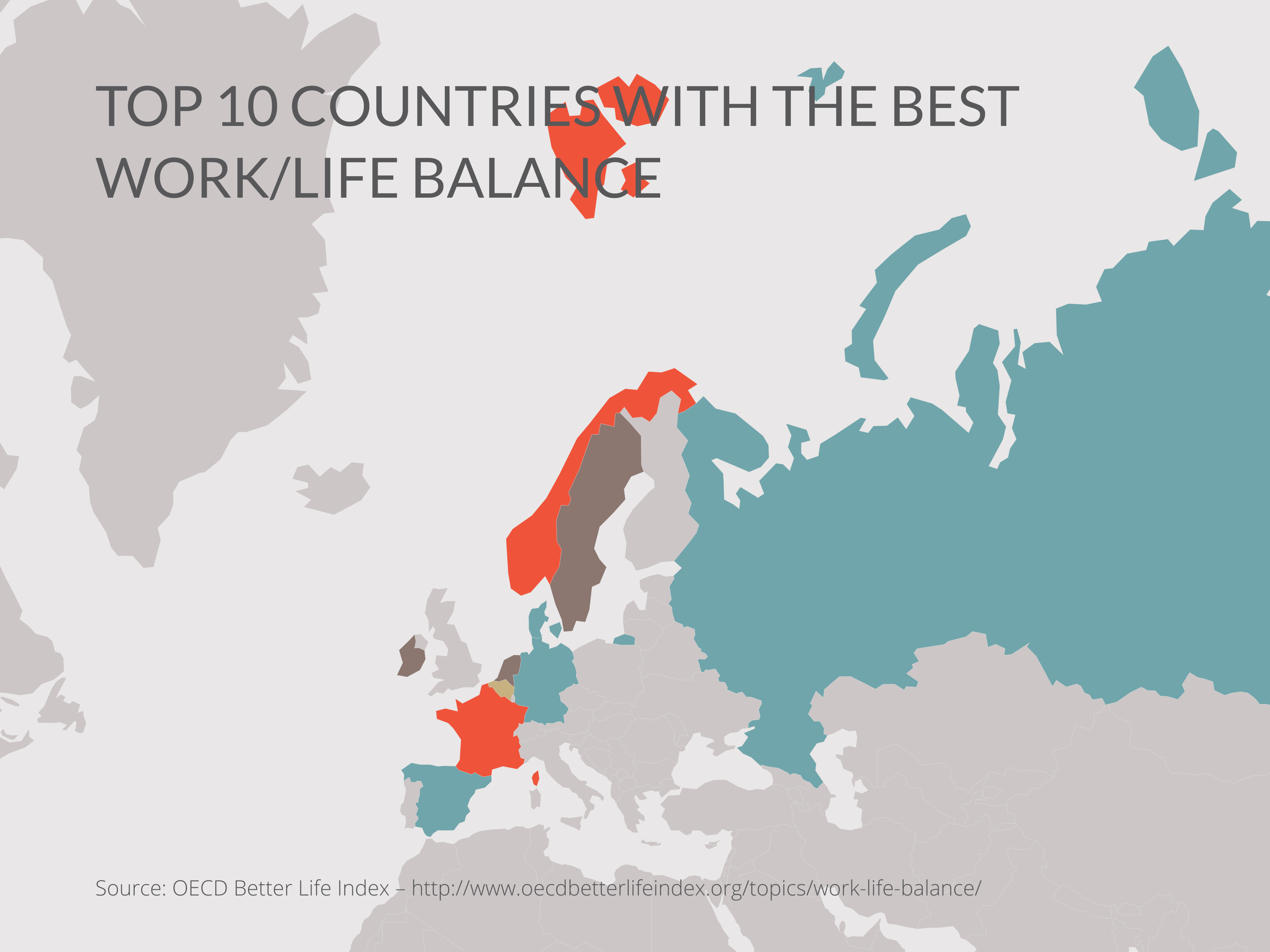 TOP 10 COUNTRIES WITH THE BEST WORK/LIFE BALANCE (World Map example ...