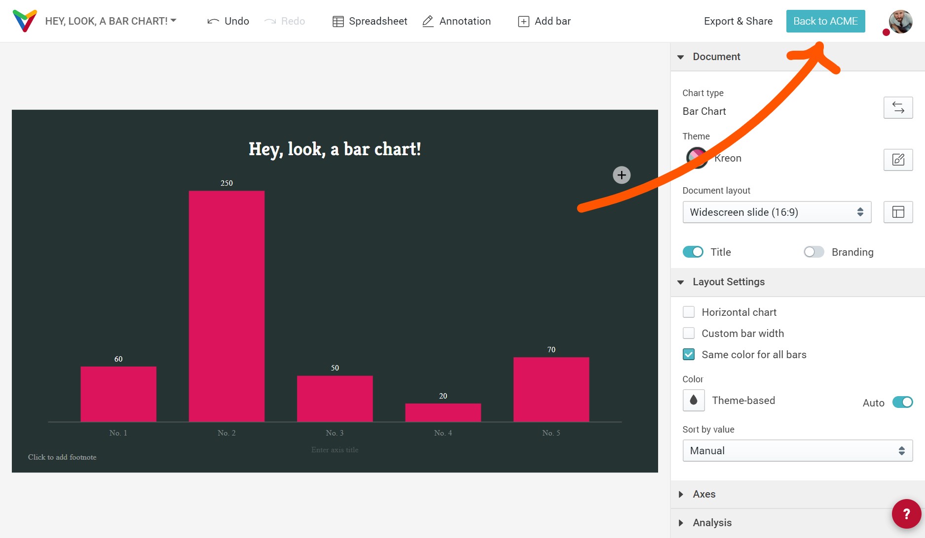 Vizzlo Editor User Interface in Backlink Mode