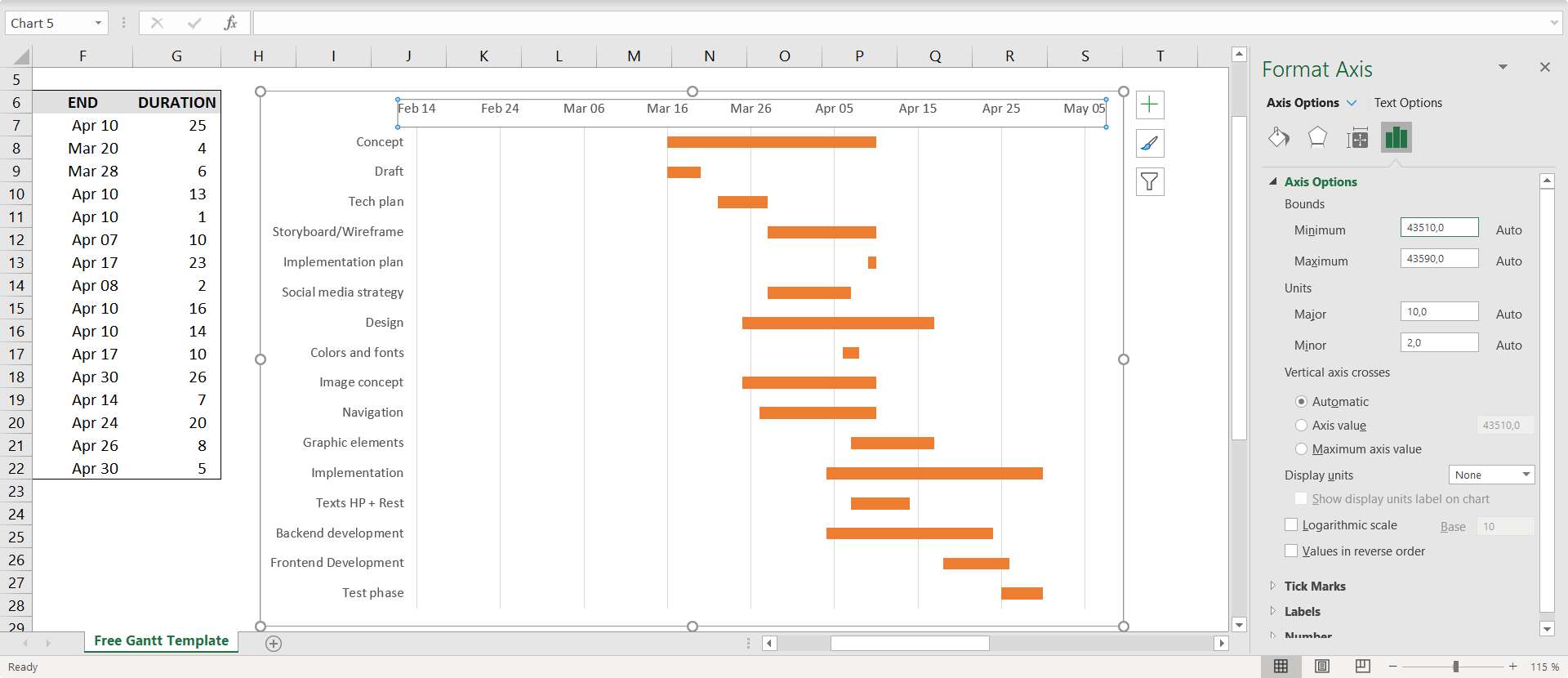 How to adjust the x-axis range in a stacked bar chart in Excel