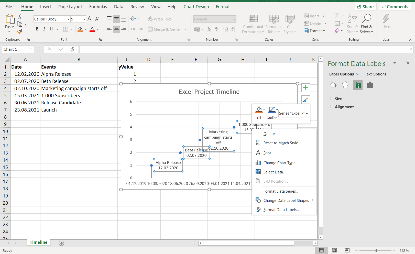 How To Create Automatic Timeline In Excel