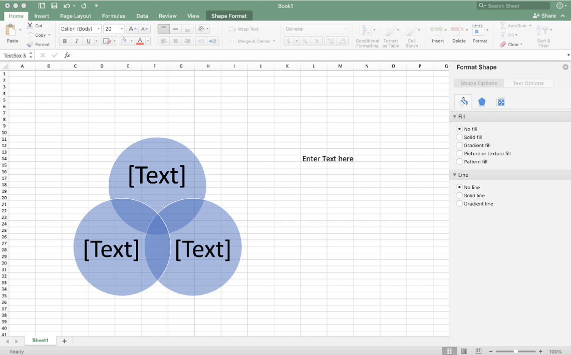 a screenshot depicting the process of adding labels to a venn diagram in excel