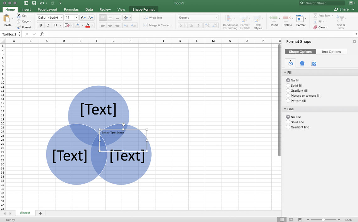 a screenshot depicting the process of adding labels to a venn diagram in excel